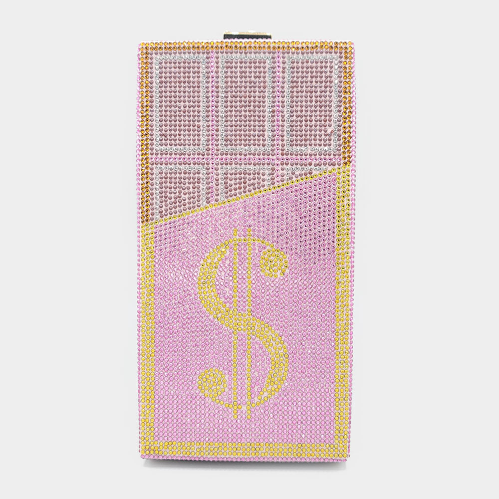 Bling Dollar Sign Chocolate Vertical Clutch Bag
