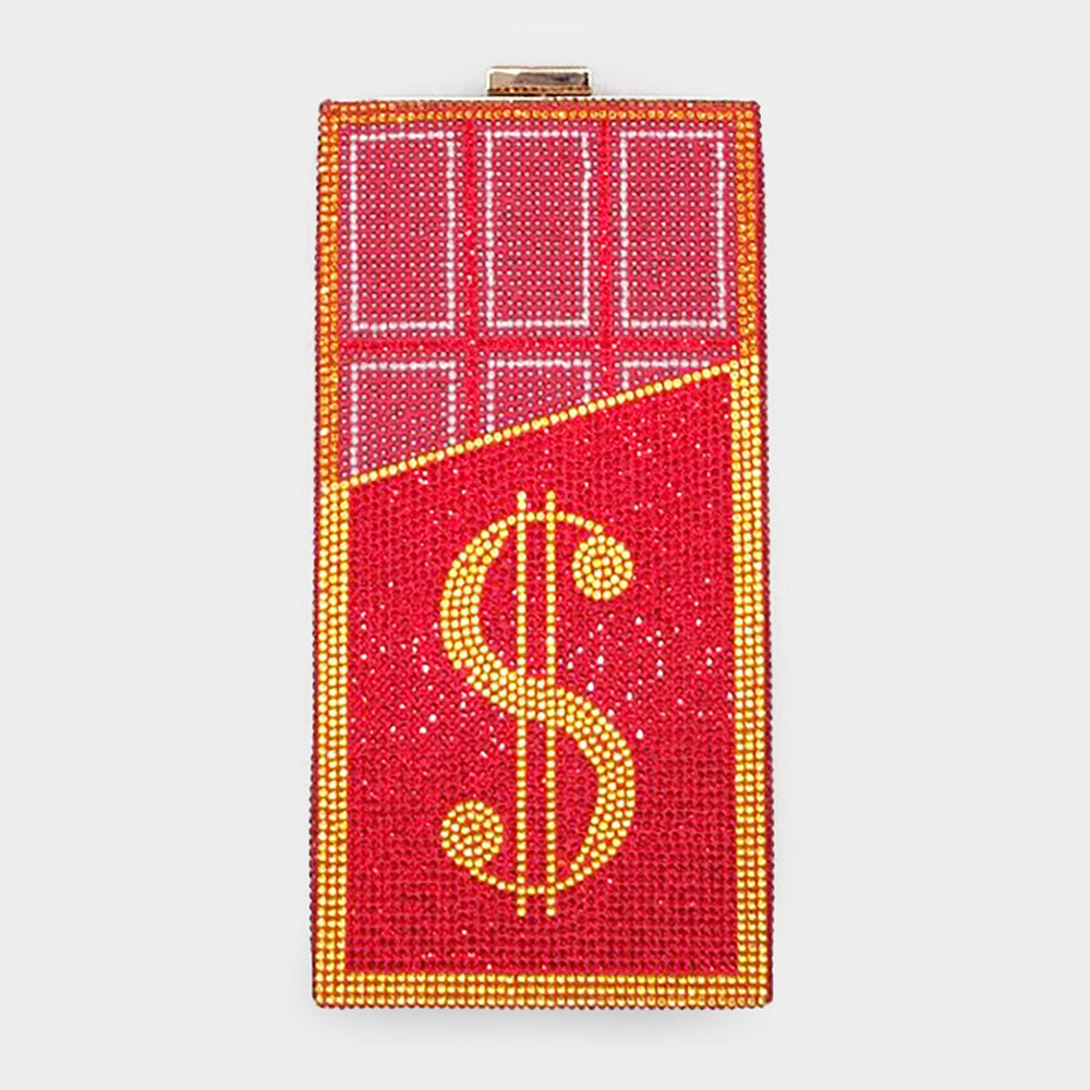 Bling Dollar Sign Chocolate Vertical Clutch Bag