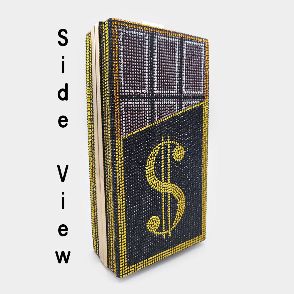 Bling Dollar Sign Chocolate Vertical Clutch Bag