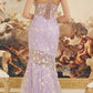 Vestido largo ajustado sin mangas con apliques florales Nox Anabel C1195