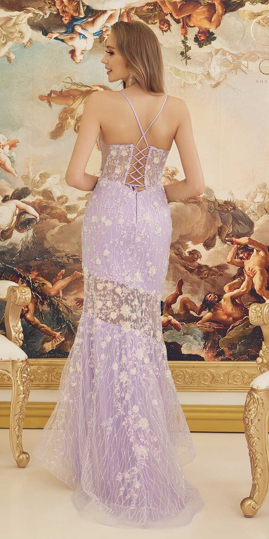 Vestido largo ajustado sin mangas con apliques florales Nox Anabel C1195