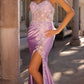 Nox Anabel C1346 Vestido largo de satén sin tirantes con apliques florales y ballenas