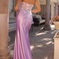 Nox Anabel C1346 Vestido largo de satén sin tirantes con apliques florales y ballenas