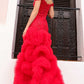 Nox Anabel C1387 Long Off the Shoulder Ruffled Skirt Fitted Gown