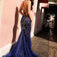 Vestido largo de sirena con escote en V, espalda descubierta y lentejuelas bordadas C1416 Anabel de Nox