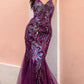 Vestido largo de sirena con escote en V, espalda descubierta y lentejuelas bordadas C1416 Anabel de Nox