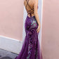 Vestido largo de sirena con escote en V, espalda descubierta y lentejuelas bordadas C1416 Anabel de Nox