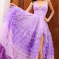 Nox Anabel C1420 Vestido largo de noche con falda de volantes escalonados degradados, corte en A y abertura