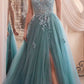 Ladivine C148 Long Strapless Lace and Tulle Glitter A-Line Ballgown