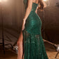 Vestido Largo Ajustado Ladivine C155 con Purpurina y Estampado Floral con Corsé Transparente