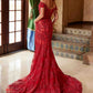 Nox Anabel C1600 Off the Shoulder Fully Beaded Long Train Dress