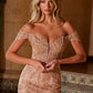 Nox Anabel C1600 Off the Shoulder Fully Beaded Long Train Dress