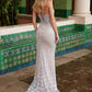 Nox Anabel C1603 Impresionante Vestido Ajustado de Cola Larga Escote en V Totalmente Bordado con Pedrería