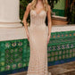 Nox Anabel C1603 Impresionante Vestido Ajustado de Cola Larga Escote en V Totalmente Bordado con Pedrería