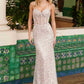 Vestido de fiesta Nox Anabel C1609 con cuello corazón, pedrería floral.