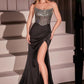 Ladivine C161 Strapless Crystal and Satin Fitted Dress