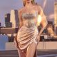 Ladivine C161 Strapless Crystal and Satin Fitted Dress