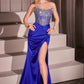 Ladivine C161 Strapless Crystal and Satin Fitted Dress
