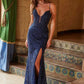 Vestido Nox Anabel C1616 de tul con abalorios y cordones, y abertura