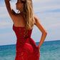 Vestido Nox Anabel C1616 de tul con abalorios y cordones, y abertura