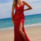 Vestido Nox Anabel C1616 de tul con abalorios y cordones, y abertura