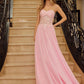 Nox Anabel C1617 Strapless Applique Corset with Chiffon Skirt Dress