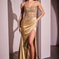 Ladivine C161 Strapless Crystal and Satin Fitted Dress