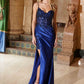 Nox Anabel C1625 Encantador Vestido Largo de Lentejuelas Transparente con Corsé en la Cintura