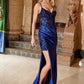 Nox Anabel C1625 Encantador Vestido Largo de Lentejuelas Transparente con Corsé en la Cintura