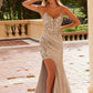 Nox Anabel C1625 Encantador Vestido Largo de Lentejuelas Transparente con Corsé en la Cintura