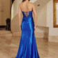 Nox Anabel C1630 Stretch Glitter Satin Fitted Strapless Prom Gown