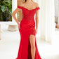 Nox Anabel C1647 Satin Sweetheart Off-Shoulder Sheer Boned Bodice Dress