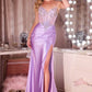Vestido largo ajustado Ladivine C171 con corsé transparente, escote pronunciado y corpiño