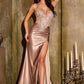 Vestido largo ajustado Ladivine C171 con corsé transparente, escote pronunciado y corpiño