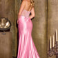 Vestido largo ajustado Ladivine C171 con corsé transparente, escote pronunciado y corpiño