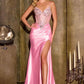 Vestido largo ajustado Ladivine C171 con corsé transparente, escote pronunciado y corpiño