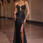 CLEARANCE - Ladivine C172 Fitted Plunging Neckline Dusty Blue Formal Gown (Size 6)
