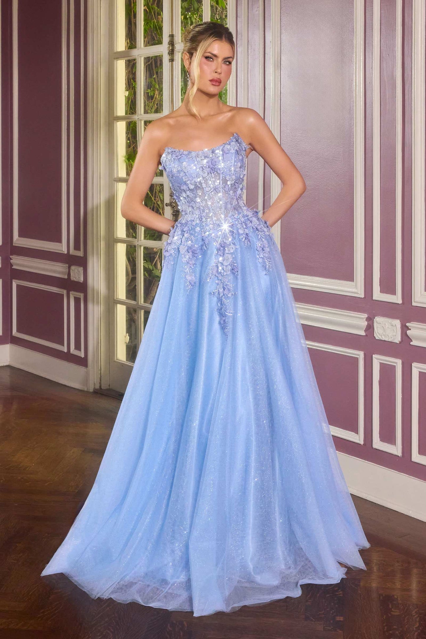Ladivine C174 Encantador Vestido de Gala Escote Redondo Aplicaciones Florales