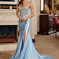 Vestido de gala Nox Anabel C1831 entallado de jersey brillante con adornos de pedrería
