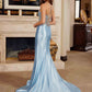 Vestido de gala Nox Anabel C1831 entallado de jersey brillante con adornos de pedrería