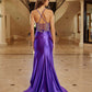 Vestido de gala Nox Anabel C1831 entallado de jersey brillante con adornos de pedrería