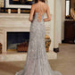 Nox Anabel C1834 Vestido de Noche Ajustado con Adornos de Cuentas y Escote en Pico
