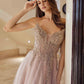 Nox Anabel C1843 Mesh A-Line Peaked Neckline Sequin Prom Ball Gown