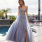 Nox Anabel C1843 Mesh A-Line Peaked Neckline Sequin Prom Ball Gown