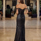 Vestido de fiesta ajustado con hombros descubiertos y pedrería Nox Anabel C1850