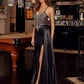 Nox Anabel C1852 Vestido de Fiesta Largo de Satén Elástico con Corsé Adornado con Pedrería