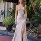 Nox Anabel C1852 Vestido de Fiesta Largo de Satén Elástico con Corsé Adornado con Pedrería