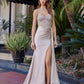 Nox Anabel C1852 Vestido de Fiesta Largo de Satén Elástico con Corsé Adornado con Pedrería