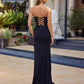 Vestido largo de fiesta Nox Anabel C1868 sin tirantes, ajustado, de jersey brillante con abertura alta en el muslo