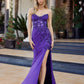 Vestido largo de fiesta Nox Anabel C1868 sin tirantes, ajustado, de jersey brillante con abertura alta en el muslo